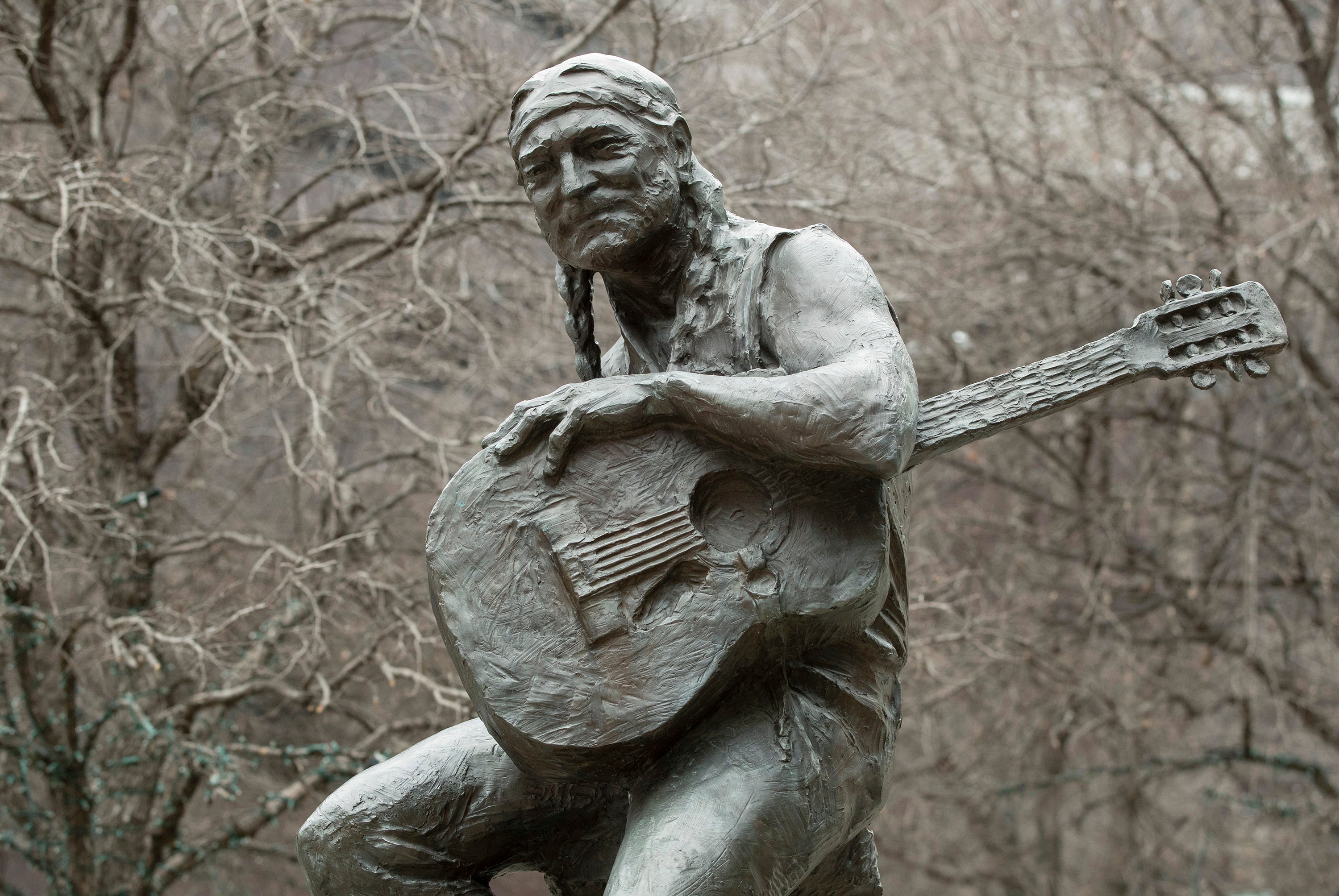 The Willie Nelson statue in downtown Austin on Wednesday February 24, 2021.
