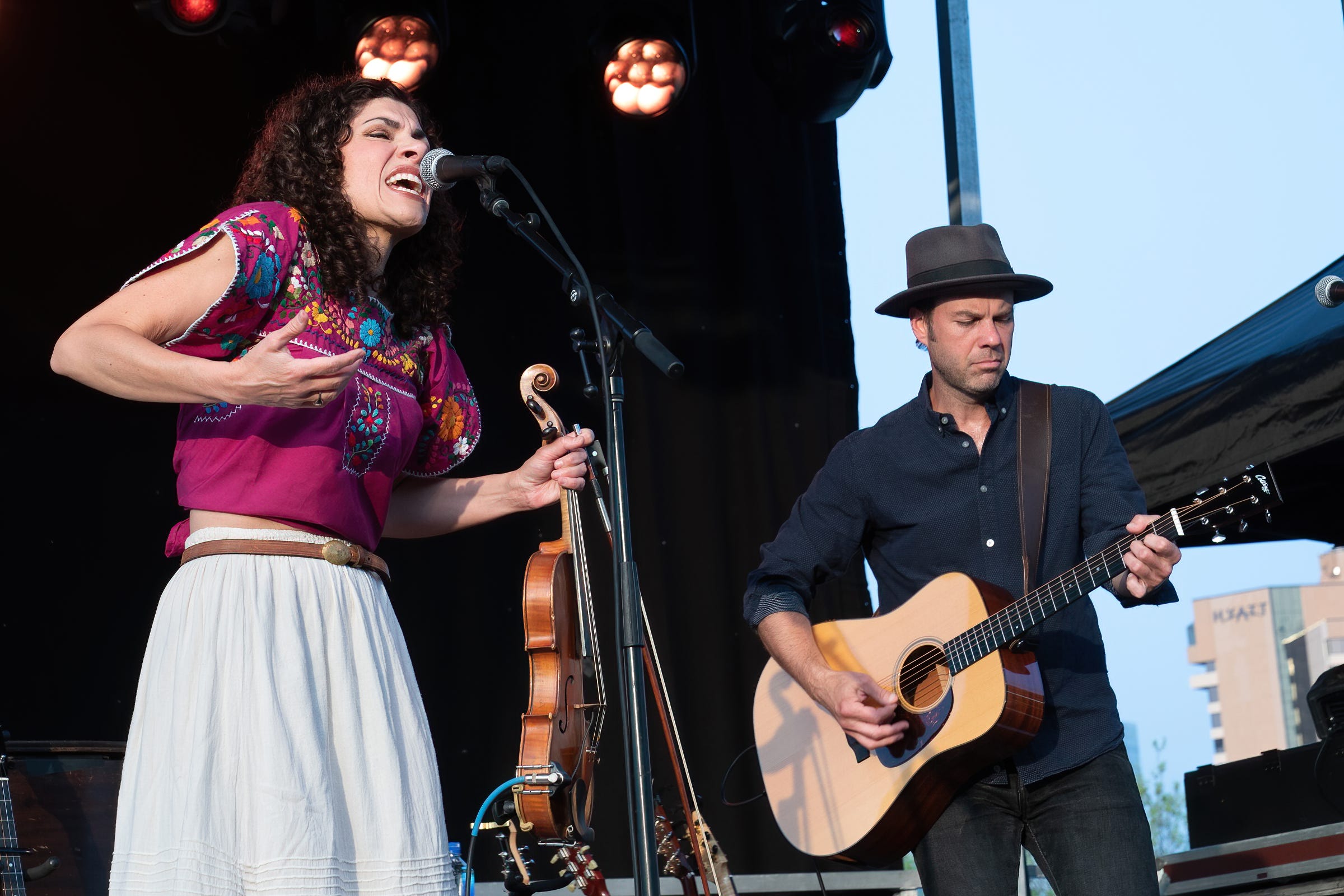 Carrie Rodriguez and Luke Jacobs, shown here performing at the Long Center Lawn on March 27, worked together on "From Texas With Love," a new video series premiering Wednesday that features Rodriguez performing musical collaborations with other prominent local musicians.
