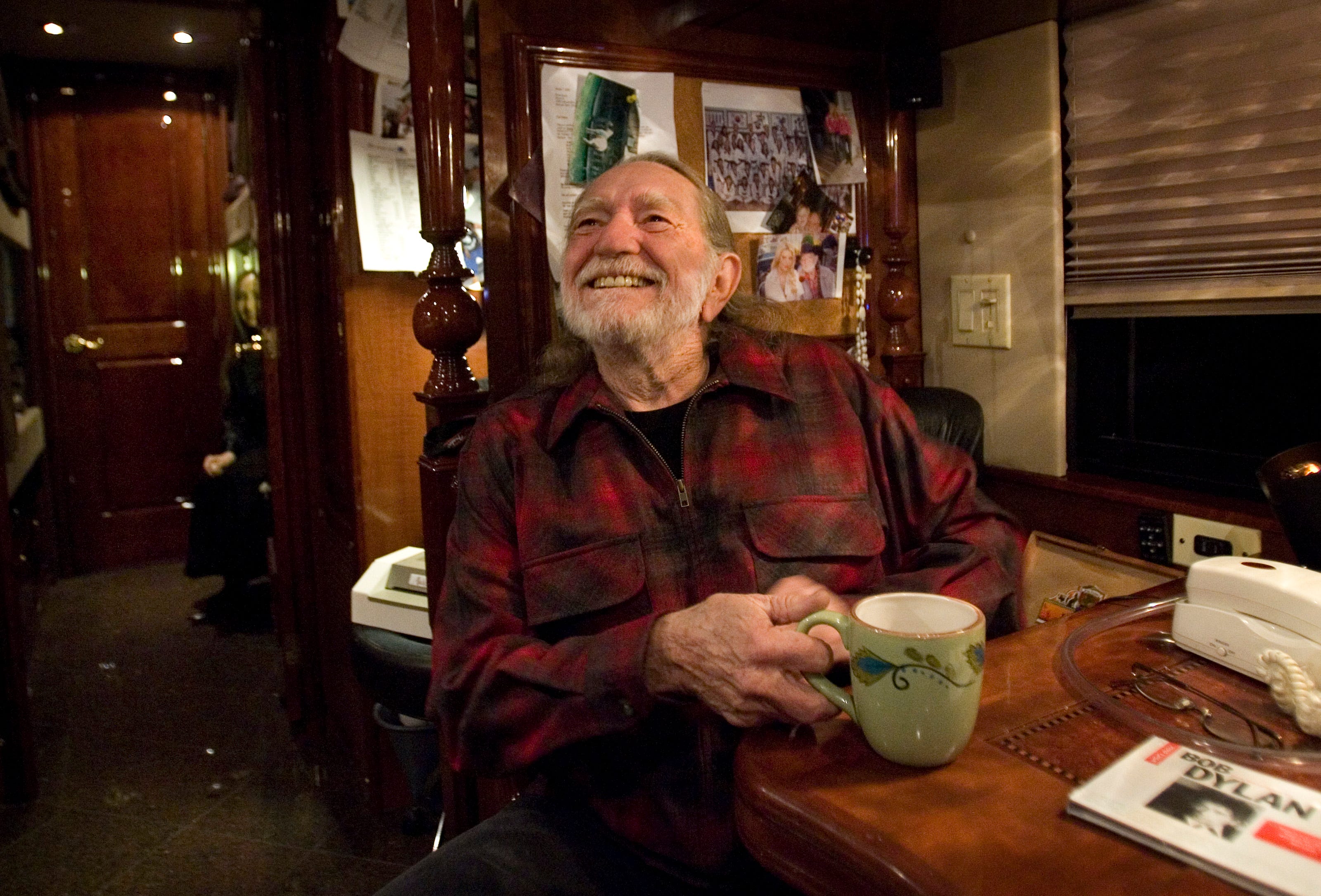 Willie Nelson relaxes on his tour bus before performing at the Star of Texas Fair and Rodeo on Tuesday March 4, 2008.
