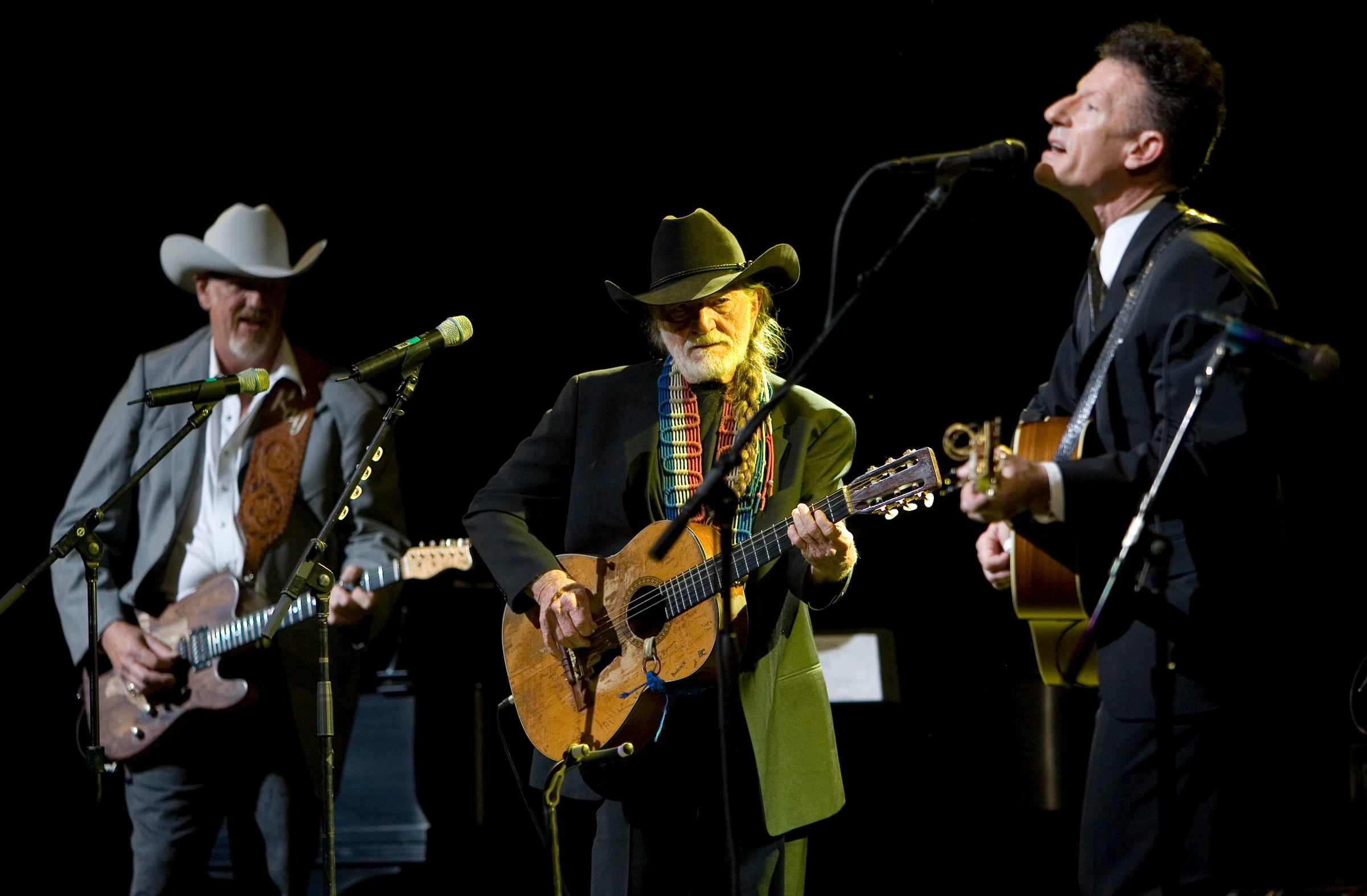 Left to right, Ray Benson, Willie Nelson and Lyle Lovett perform at the Grand Opening of the Long Center on Saturday March 29, 2008.