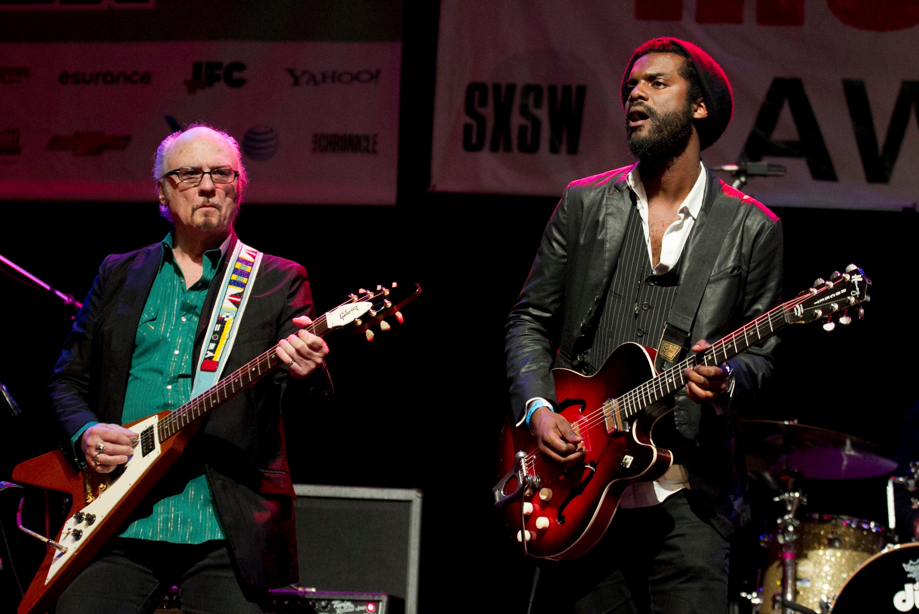 Denny Freeman onstage with Gary Clark Jr. at the Austin Music Awards ceremony in 2013.