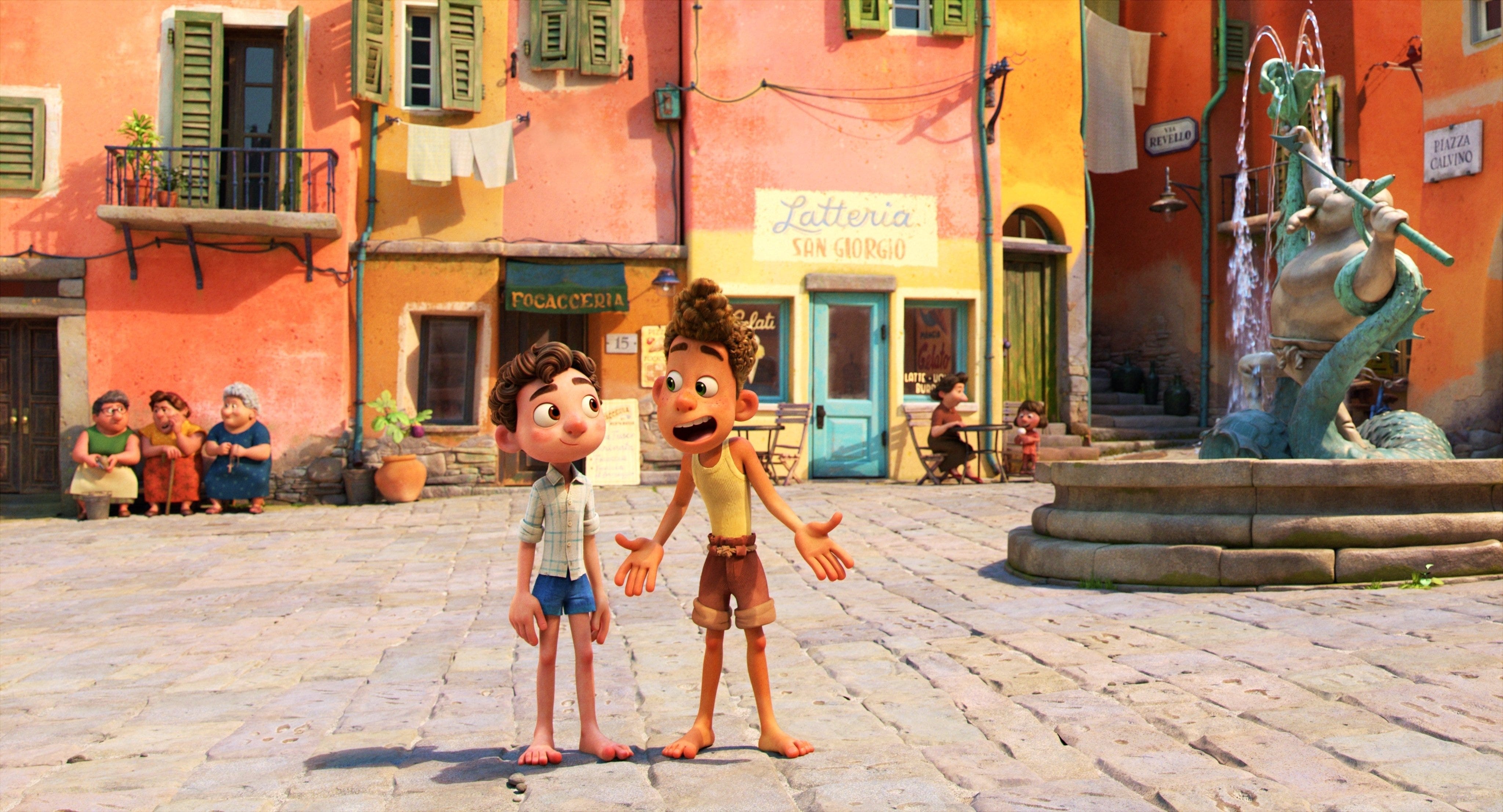 Alberto, voiced by Jack Dylan Grazer, right, and Luca, voiced by Jacob Tremblay, in a scene from the animated film "Luca."