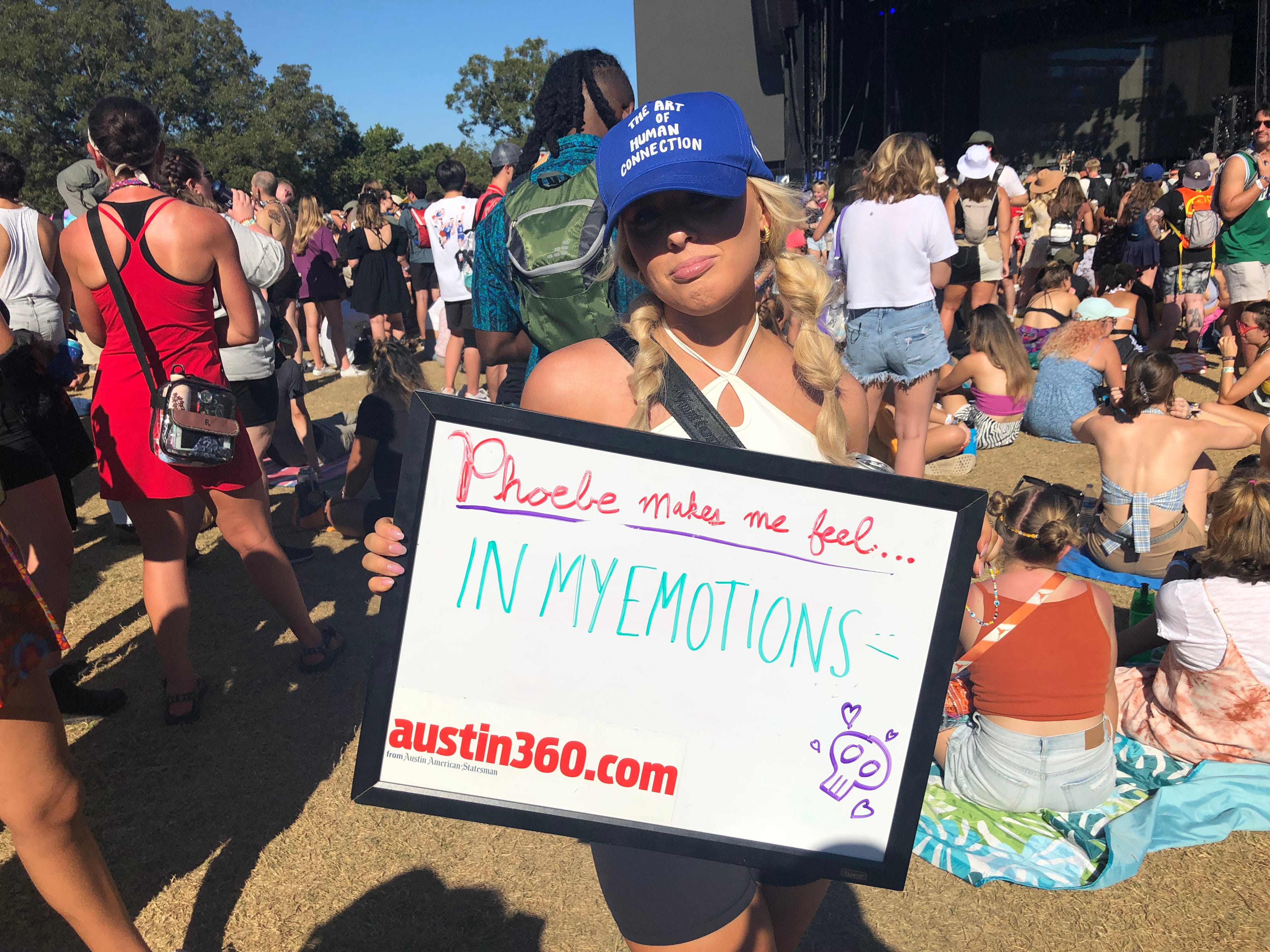 Christie Golden, 24, of Birmingham Alabama, waits for singer-songwriter Phoebe Bridgers to perform during Austin City Limits Music Festival on Oct. 9, 2021.