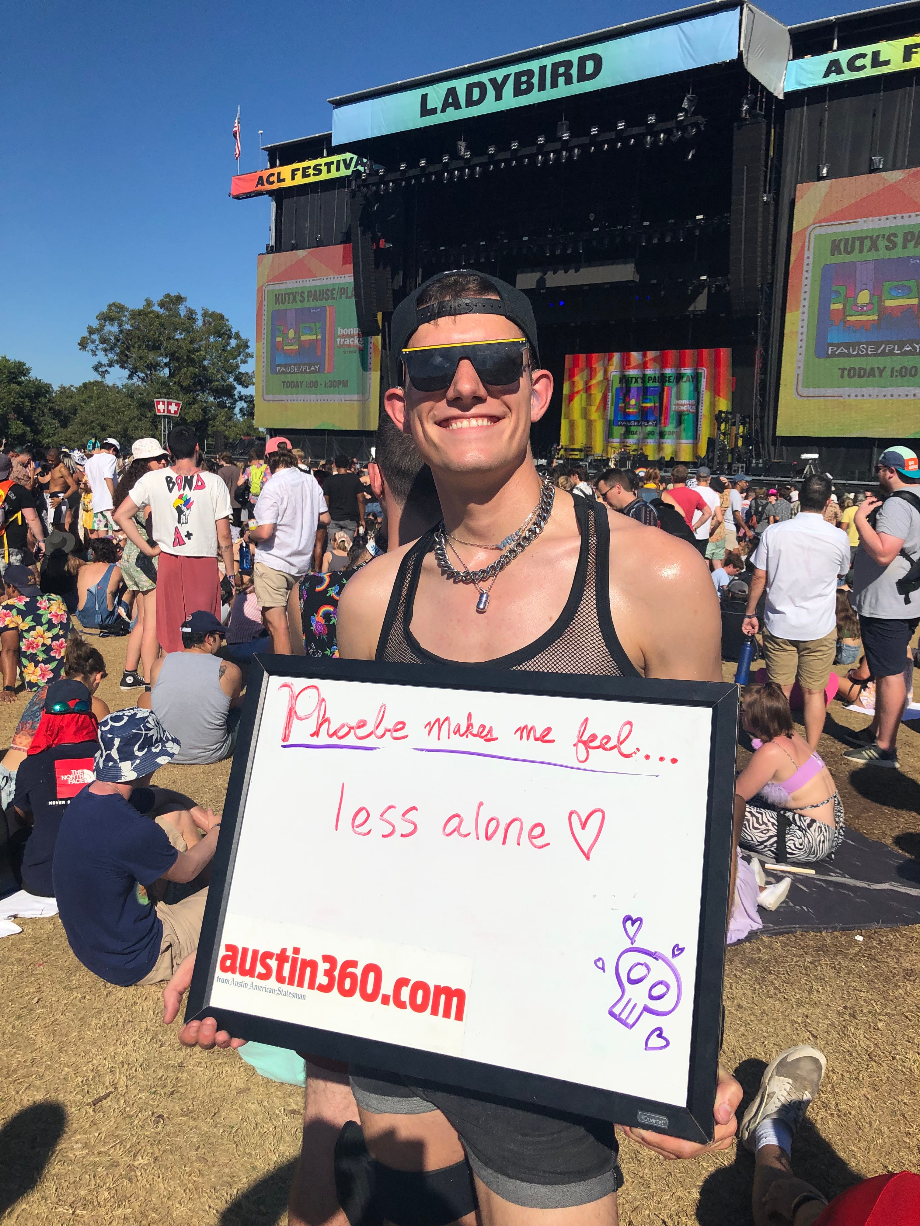 Jacob Cheek, 25, of Austin waits for singer-songwriter Phoebe Bridgers to perform during Austin City Limits Music Festival on Oct. 9, 2021.