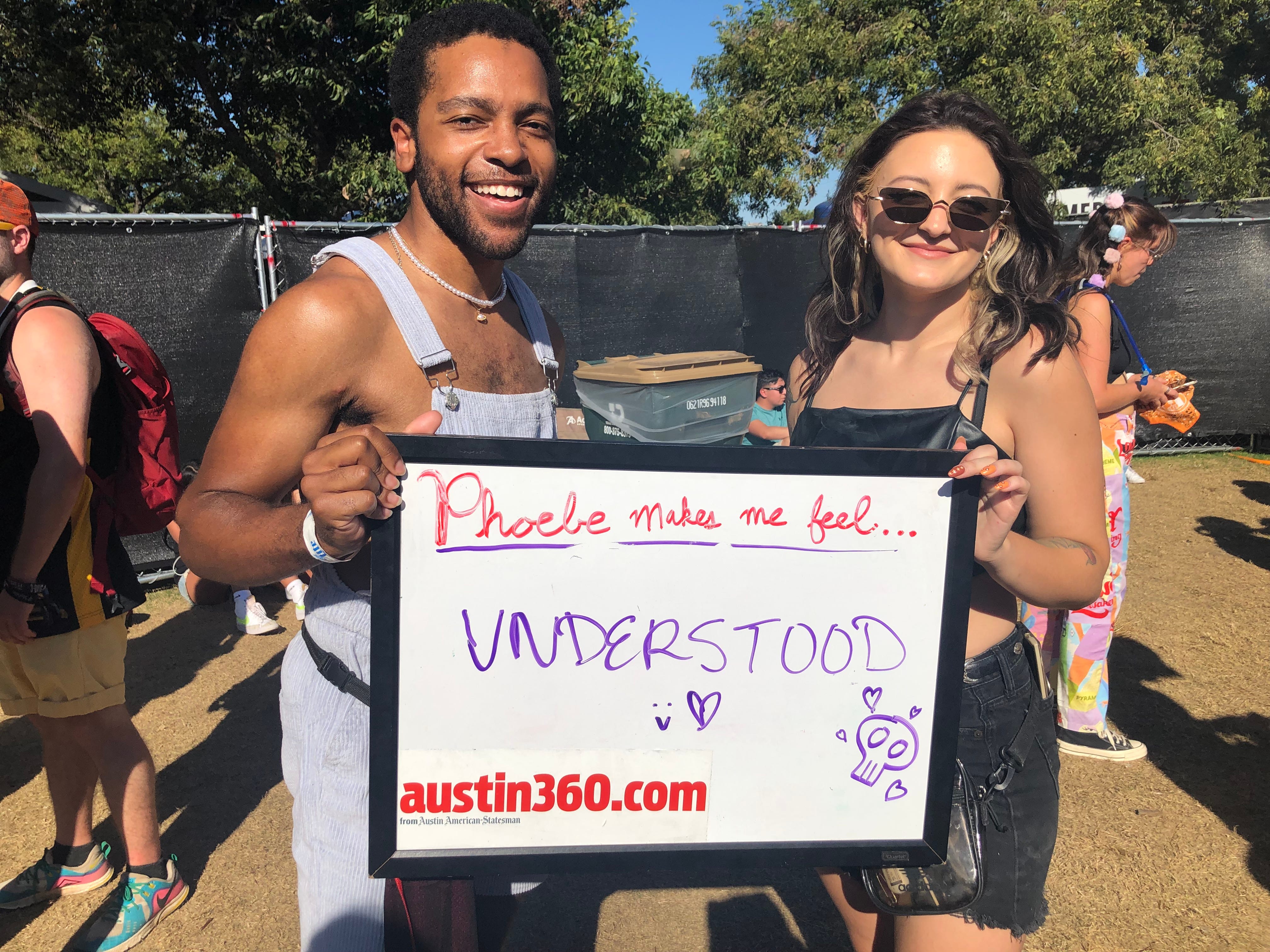 Dot Dadoun, 26, of Atlanta and Isaiah Jones, 23, of Austin wait for singer-songwriter Phoebe Bridgers to perform during Austin City Limits Music Festival on Oct. 9, 2021.