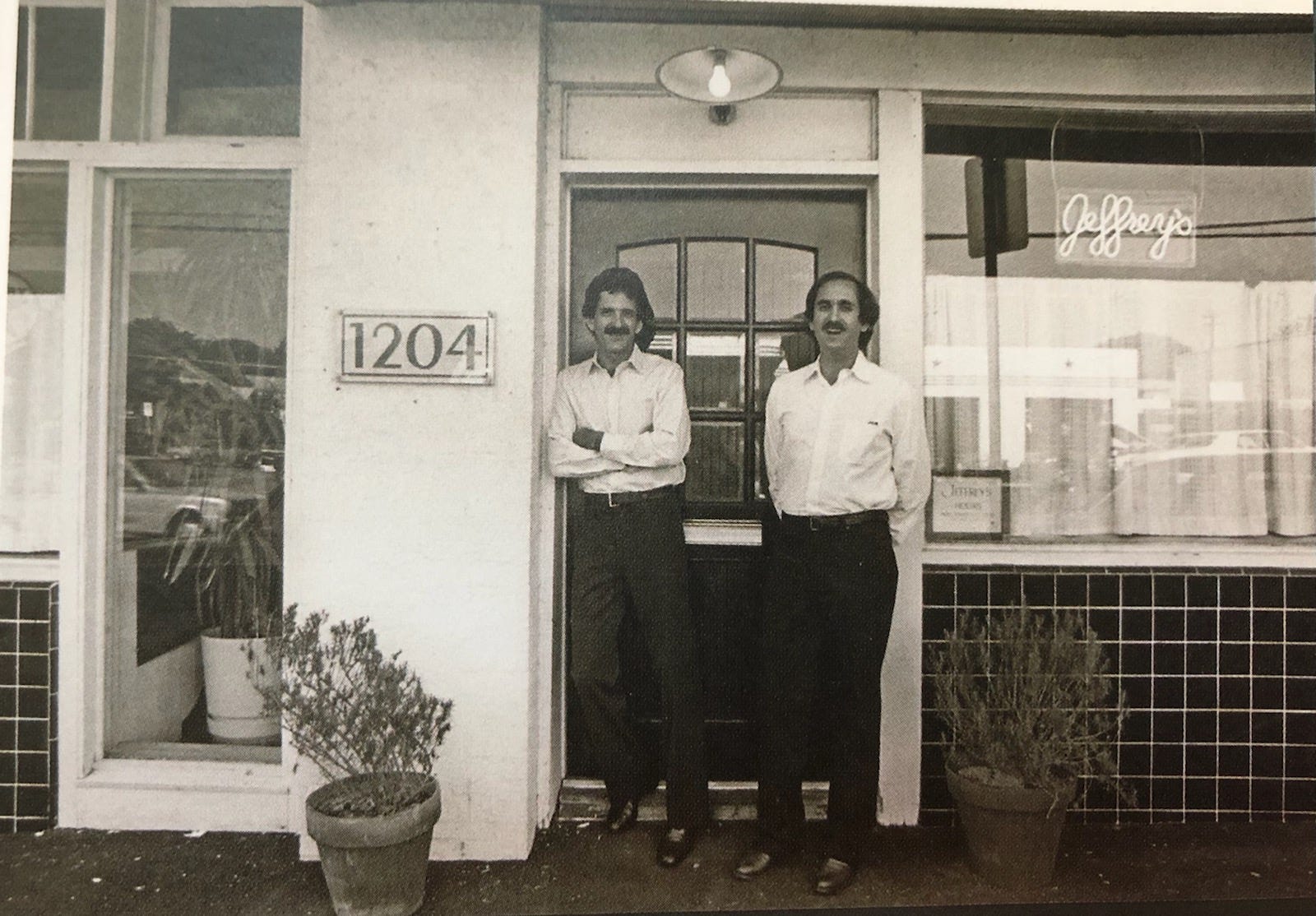 Ron Weiss, left, and Jeffrey Weinberger outside of Jeffrey's, the restaurant they opened with Ron's wife, Peggy, in 1975.
