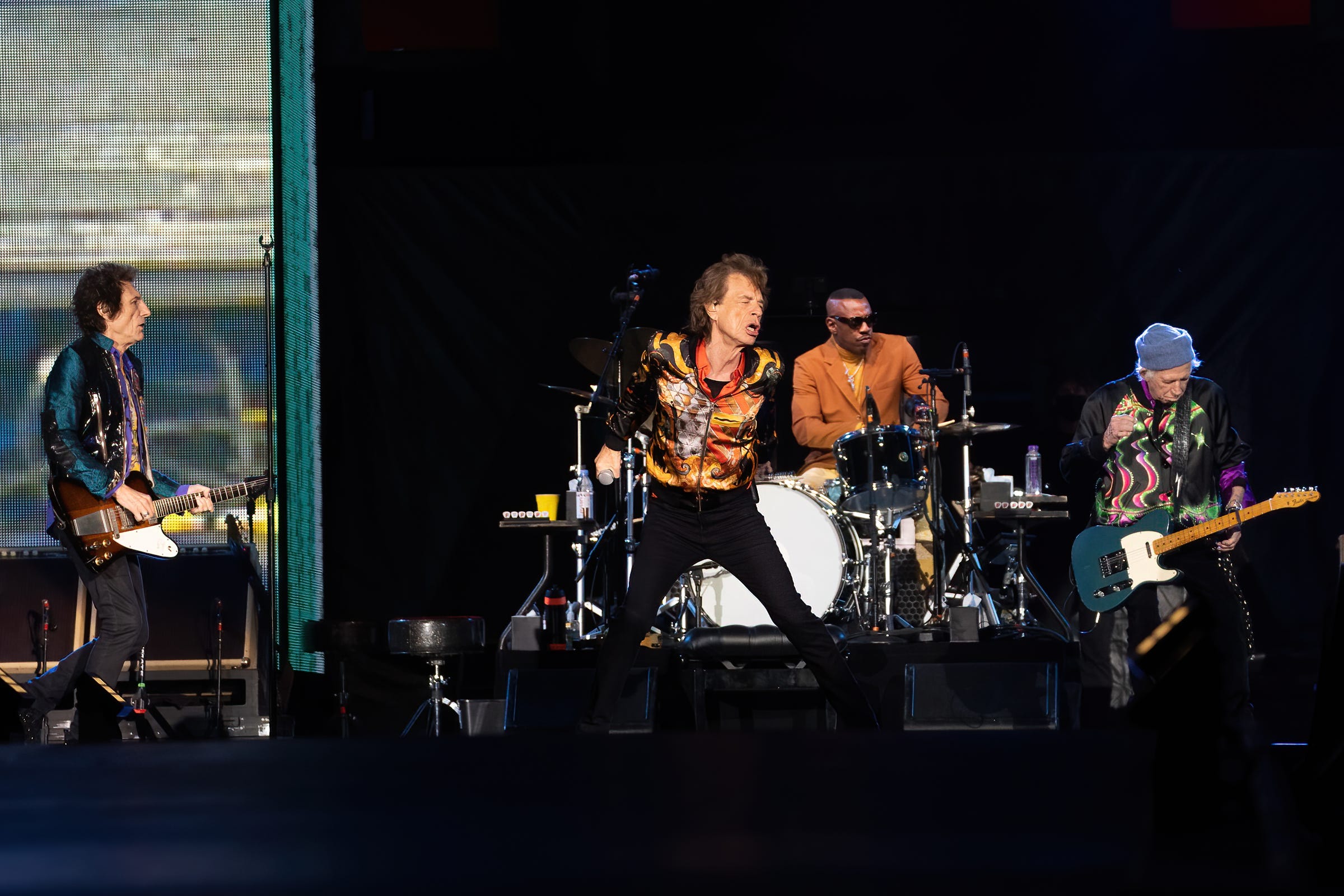 Ron Wood, from left, Mick Jagger, Steve Jordan and Keith Richards of the Rolling Stones perform at Circuit of the Americas on Saturday, Nov. 20, 2021, in Austin, Texas.