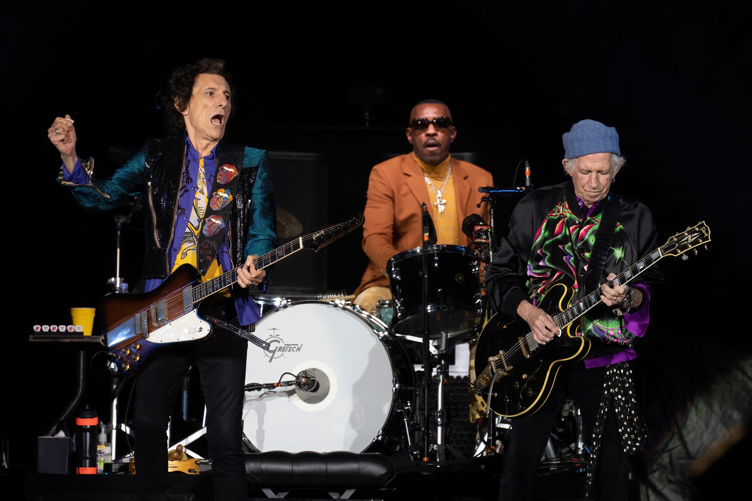 Ron Wood, from left, Steve Jordan and Keith Richards of the Rolling Stones perform at Circuit of the Americas on Nov. 20, 2021, in Austin, Texas.