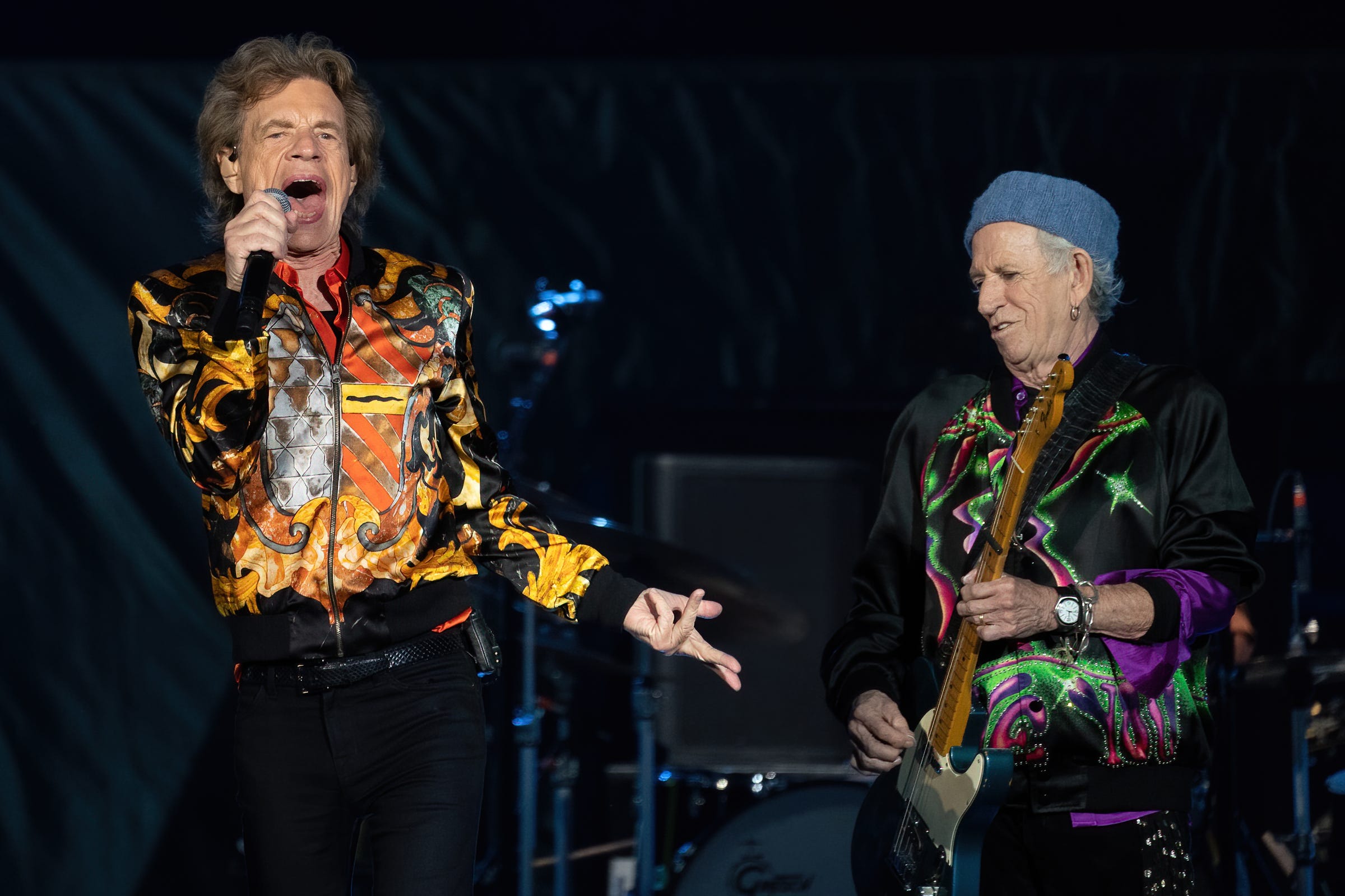 Mick Jagger and Keith Richards of the Rolling Stones perform at Circuit of the Americas on Nov. 20, 2021. in Austin, Texas.